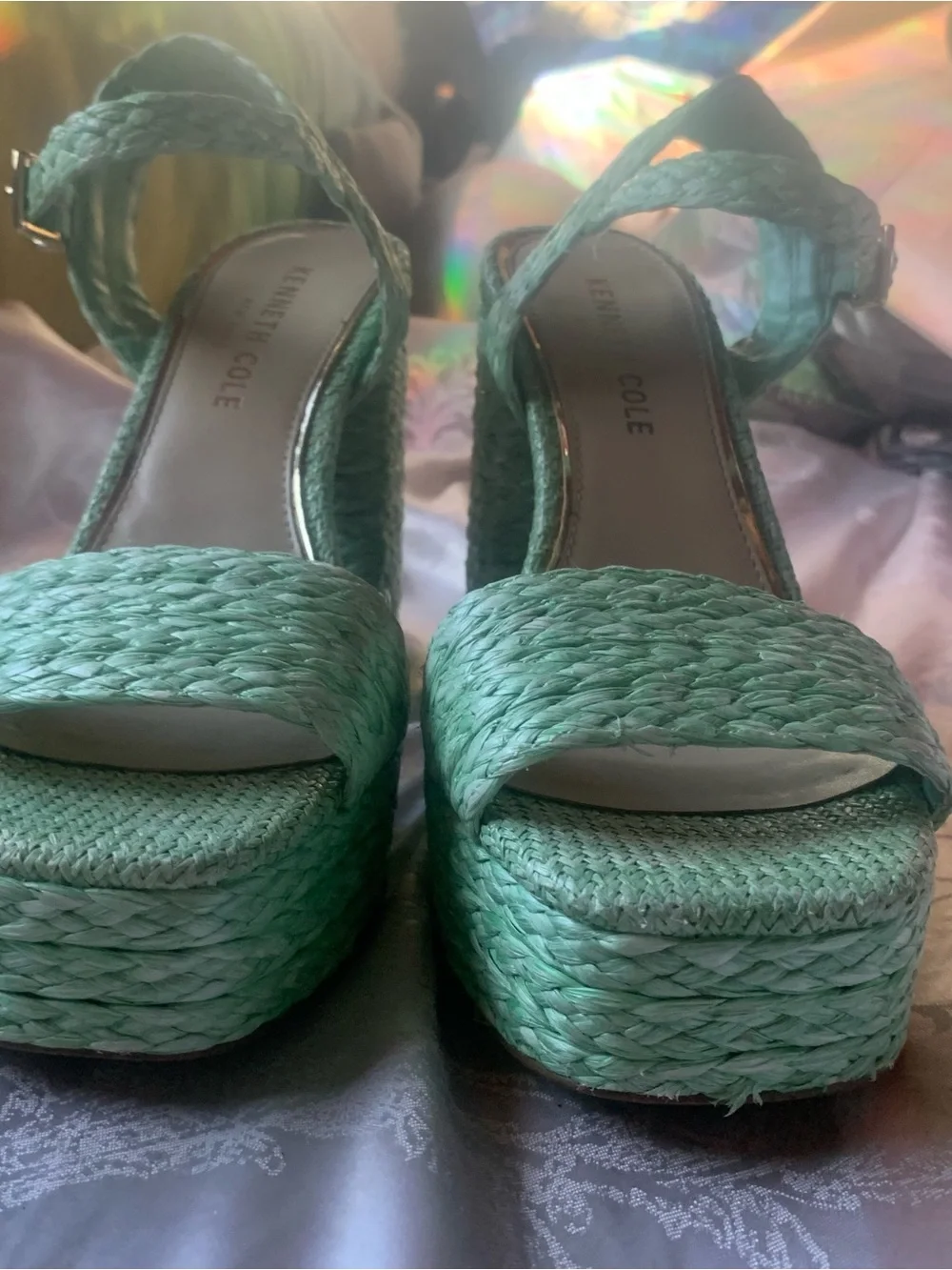 Kenneth Cole Mint Green Woven Platform Sandals